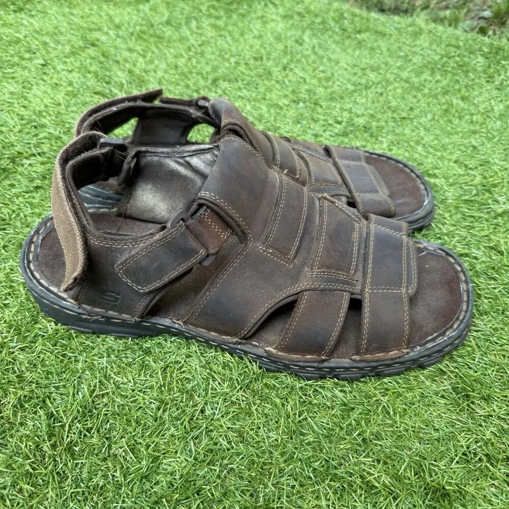 Skechers Sandals Mens Size 12 Fisherman Gladiator Brown Leather Open‎ Toe